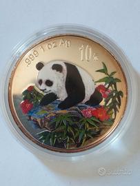 10 Yuan Cina 1999 Panda Colorato - Arg. 999 Proof