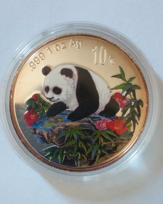 10 Yuan Cina 1999 Panda Colorato - Arg. 999 Proof