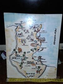 Mappa della Tunisia dipinta su piastrella