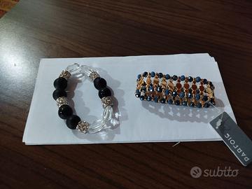 Braccialetto 1 nero brillantini e 1azzurro e oro