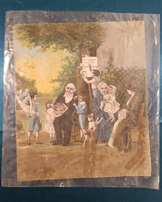 Cromolitografia antica Festa dei nonni francese