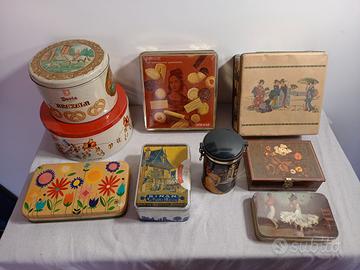 Scatole di latta antiche, vari anni, marche e mis
