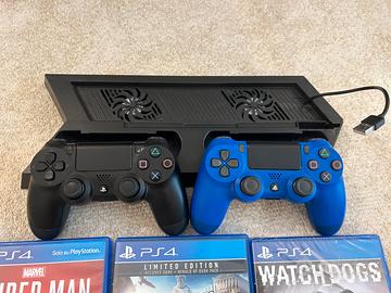 PS4 + 2 controller + fan + giochi –Buon condizioni