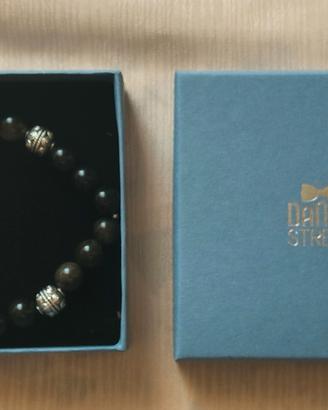 Bracciale con sfere di ossidiana ed argento 