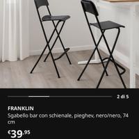 Ikea Franklin 2 sedie sgabelli bar con schienale 