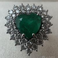 ANELLO CUORE ORO 18kt. DIAMANTI SMERALDO COLOMBIA