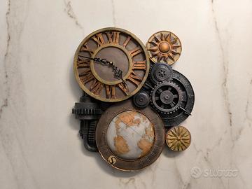 Orologio parete Steampunk in legno dipinto a mano