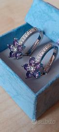 orecchini argento fiore viola 