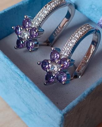 orecchini argento fiore viola 