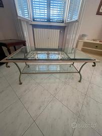 Tavolino salotto ferro battuto verde rettangolqre