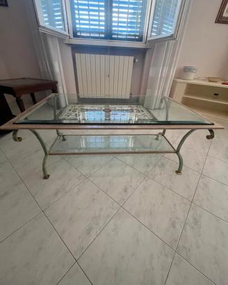 Tavolino salotto ferro battuto verde rettangolqre
