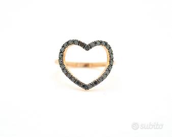 Anello cuore oro rosa e diamanti neri