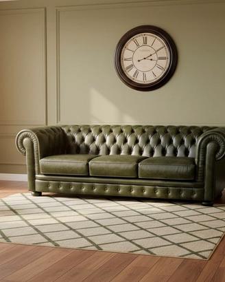 Divano Chester 3 posti in pelle vintage verde