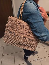 Borsa Fettuccia tortora con merletto