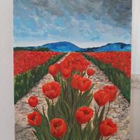 Quadro acrilico su tela Tulipani  70x50