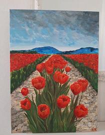 Quadro acrilico su tela Tulipani  70x50