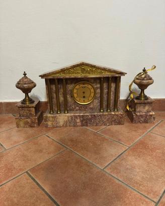 Orologio da camino in marmo e bronzo Vintage