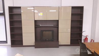 Parete soggiorno libreria porta tv rovere moro