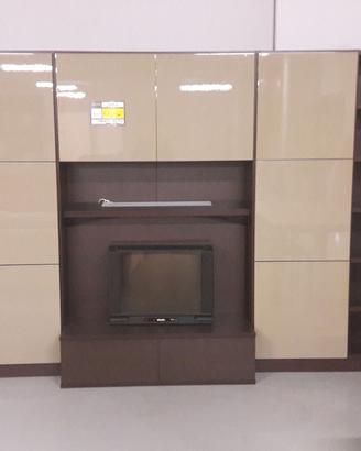 Parete soggiorno libreria porta tv rovere moro