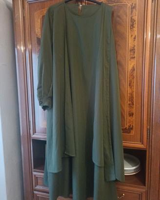 Abito lungo verde oliva a doppio strato