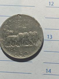 50 centesimi Leoni 1924 rigato RR