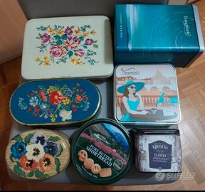 Lotto di 7 scatole di latta vintage e moderne