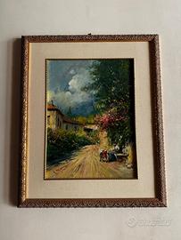 Quadro con strada di campagna olio su tela