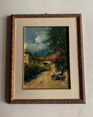 Quadro con strada di campagna olio su tela