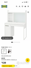 Scrivania IKEA MICKE bianca con contenitore
