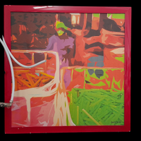 Opera d'arte astratta con cornice rossa