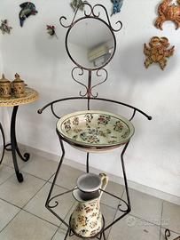 Set da toilette in ceramica con base in ferro e sp