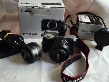 canon eos M 6 con 15-45 + 22mm f 2 + adattatore ef