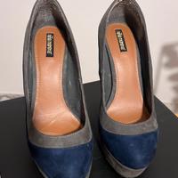 Scarpe Décolleté tacco 12 blu e grigie - tg 38