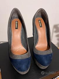 Scarpe Décolleté tacco 12 blu e grigie - tg 38