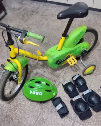 Bicicletta banbino 14 + casco + protezioni bimbo