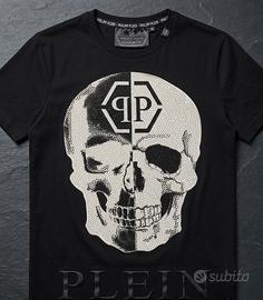 T-shirt Philipp Plein nera teschio in strass tg M 