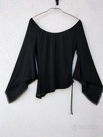 BLUSA A MANICHE AMPIE CON PIZZO E COULISSE LACCI