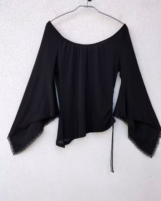 BLUSA A MANICHE AMPIE CON PIZZO E COULISSE LACCI
