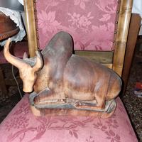 Scultura Fermalibri Artigianale - Zebu in Legno