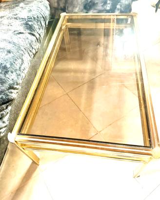 Tavolino in vetro e ottone