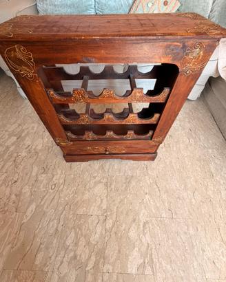 Cantinetta porta bottiglie in legno, stile etnico