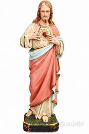Statua Sacro Cuore di Gesù vintage policroma