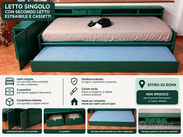 letto singolo con secondo letto estraibile 