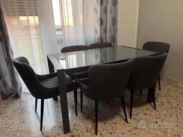Tavolo in cristallo fumé calligaris, 6 sedie jysk
