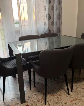 Tavolo in cristallo fumé calligaris, 6 sedie jysk