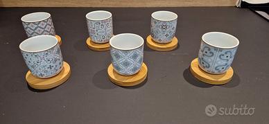 Set 6 tazzine caffè con piattini in bambù