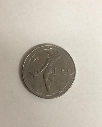 50 lire vulcano difetto di conio