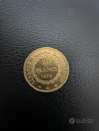 Moneta oro 20 franchi 1876