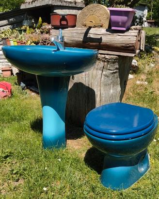 Lavabo con colonna + wc blu Ceramica Dolomite