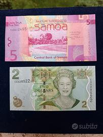 Samoa 5 Tala + Fiji 2 Dollari FDS UNC (2 Banconote